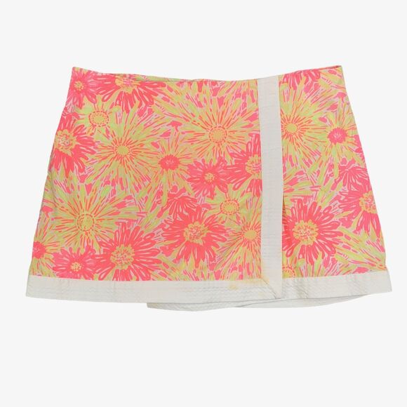 Lilly Pulitzer Skort Women 12 Bright Pink Yellow Sunkissed Glow Faux Wrap Shorts - Picture 1 of 16